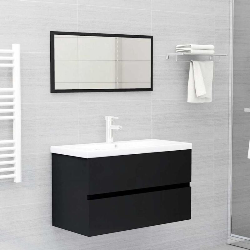 foto del prodotto set mobili da bagno 2 pz nero in legno multistrato vidaxl