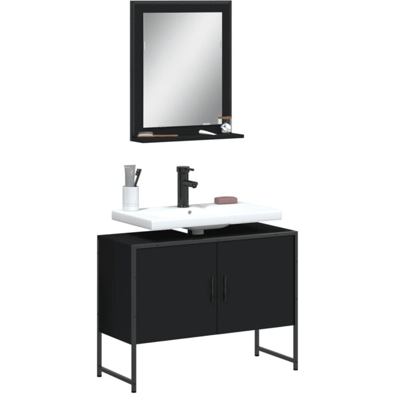 foto del prodotto set mobili da bagno 2 pz nero in legno multistrato vidaxl