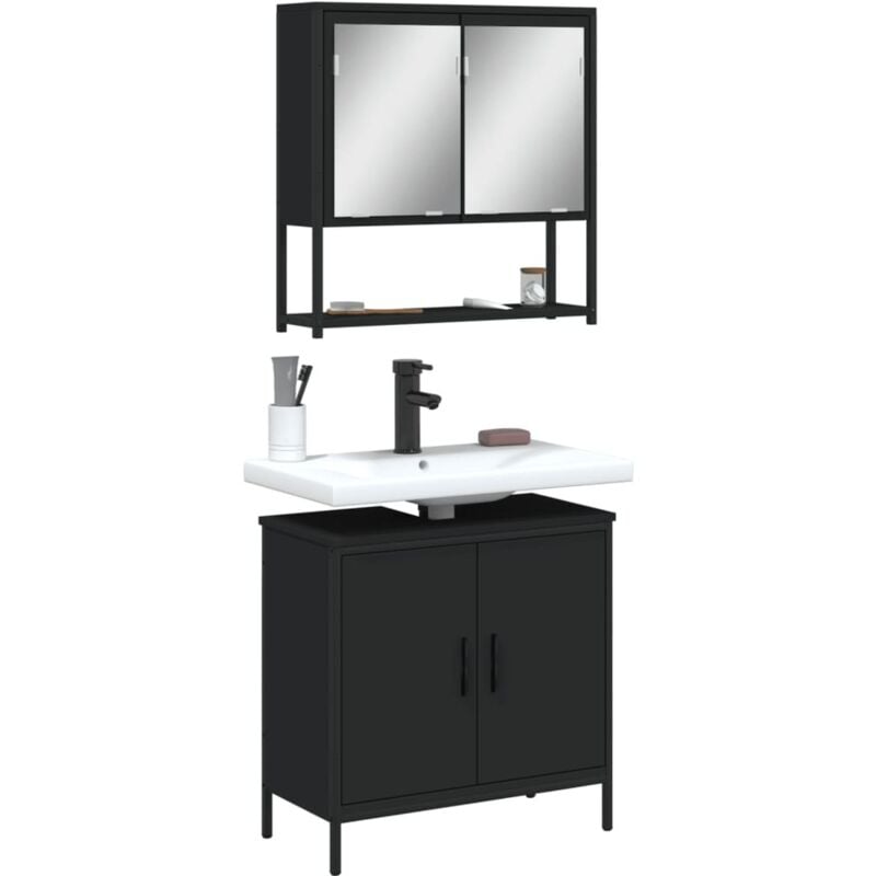 foto del prodotto set mobili da bagno 2 pz nero in legno multistrato vidaxl