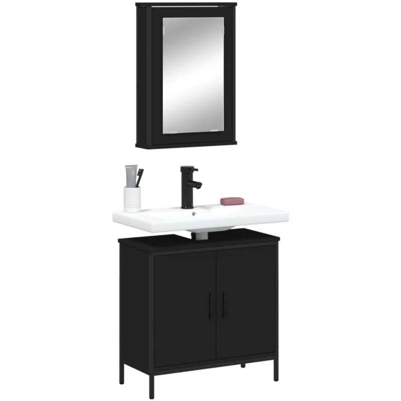 foto del prodotto set mobili da bagno 2 pz nero in legno multistrato vidaxl