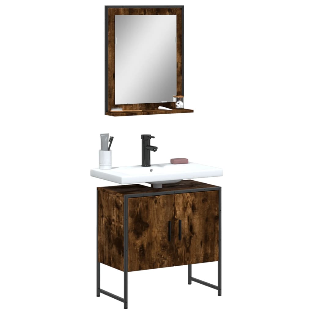 foto del prodotto set mobili da bagno 2 pz rovere fumo in legno multistrato