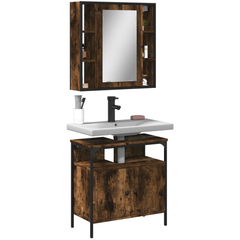 foto del prodotto set mobili da bagno 2 pz rovere fumo in legno multistrato