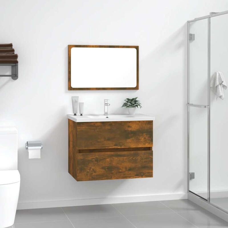 foto del prodotto set mobili da bagno 2 pz rovere fumo in legno multistrato vidaxl