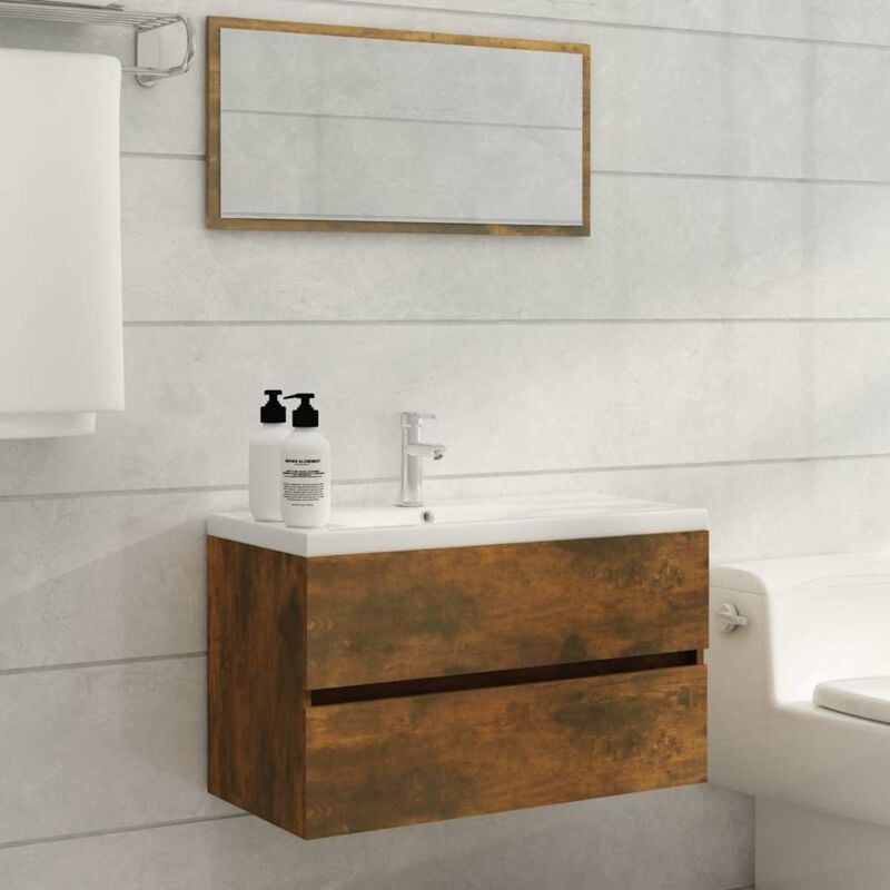 foto del prodotto set mobili da bagno 2 pz rovere fumo in legno multistrato vidaxl