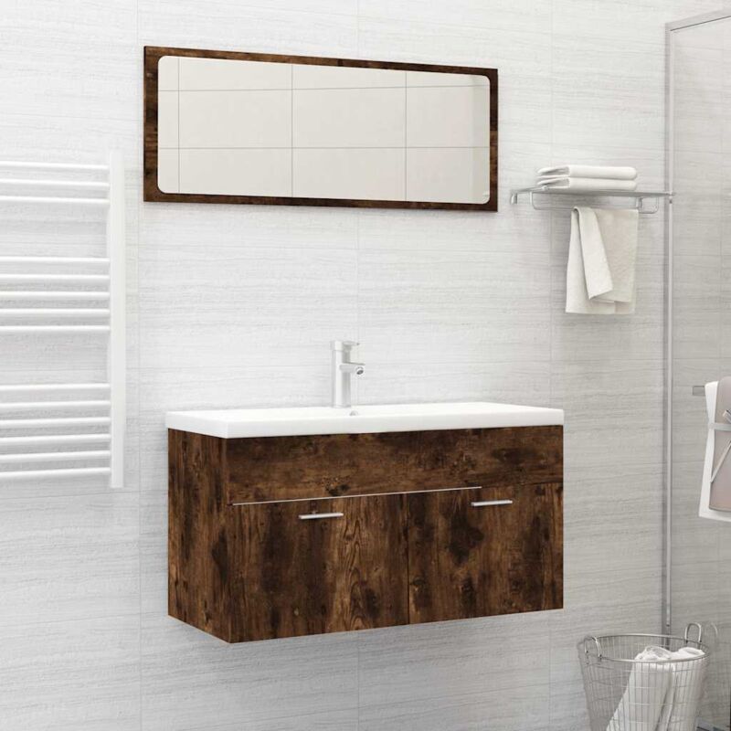 foto del prodotto set mobili da bagno 2 pz rovere fumo in legno multistrato - vidaxl