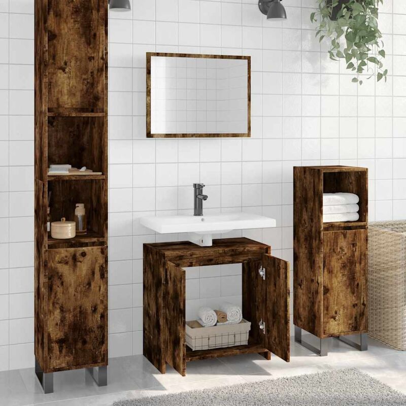 foto del prodotto set mobili da bagno 2 pz rovere fumo in legno multistrato vidaxl