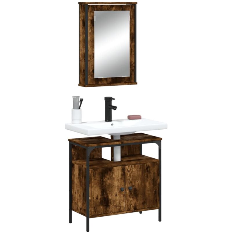 foto del prodotto set mobili da bagno 2 pz rovere fumo in legno multistrato vidaxl