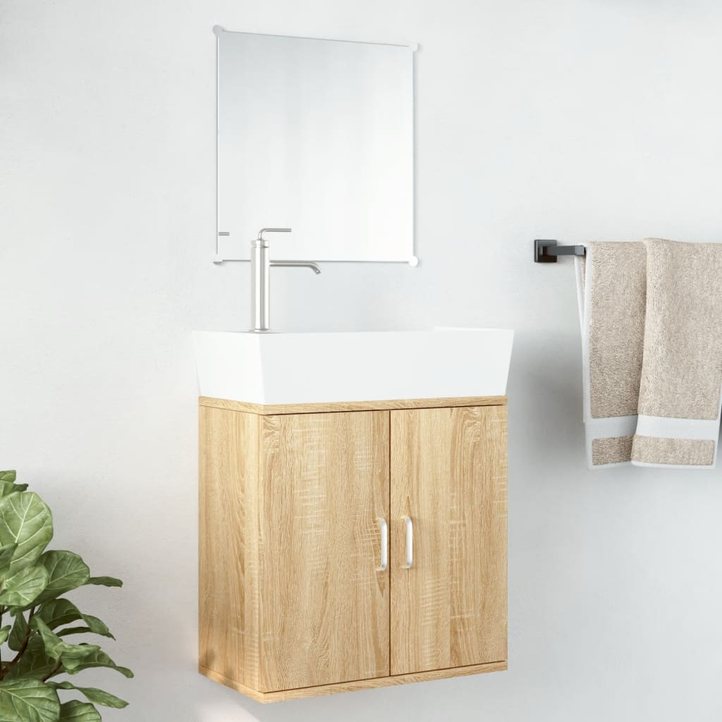 foto del prodotto set mobili da bagno 2 pz rovere in legno multistrato
