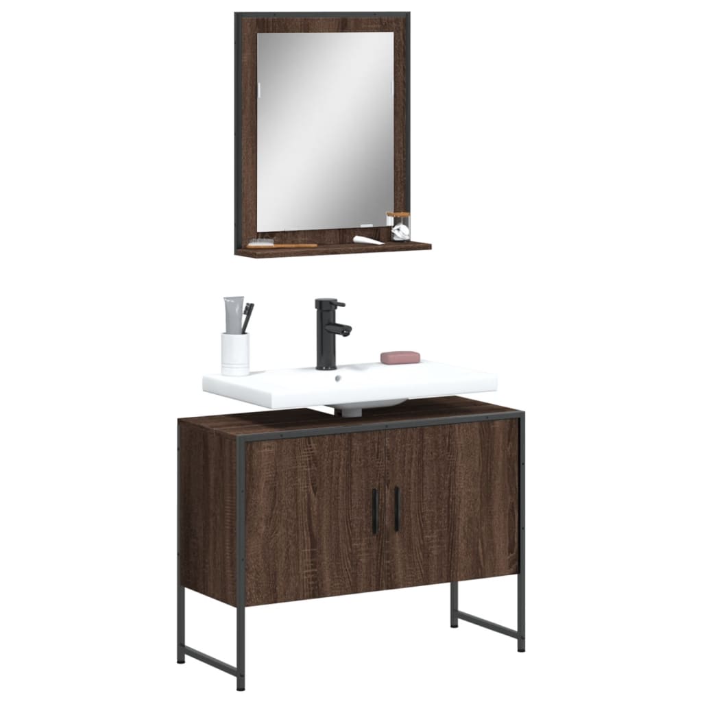 foto del prodotto set mobili da bagno 2 pz rovere marrone in legno multistrato