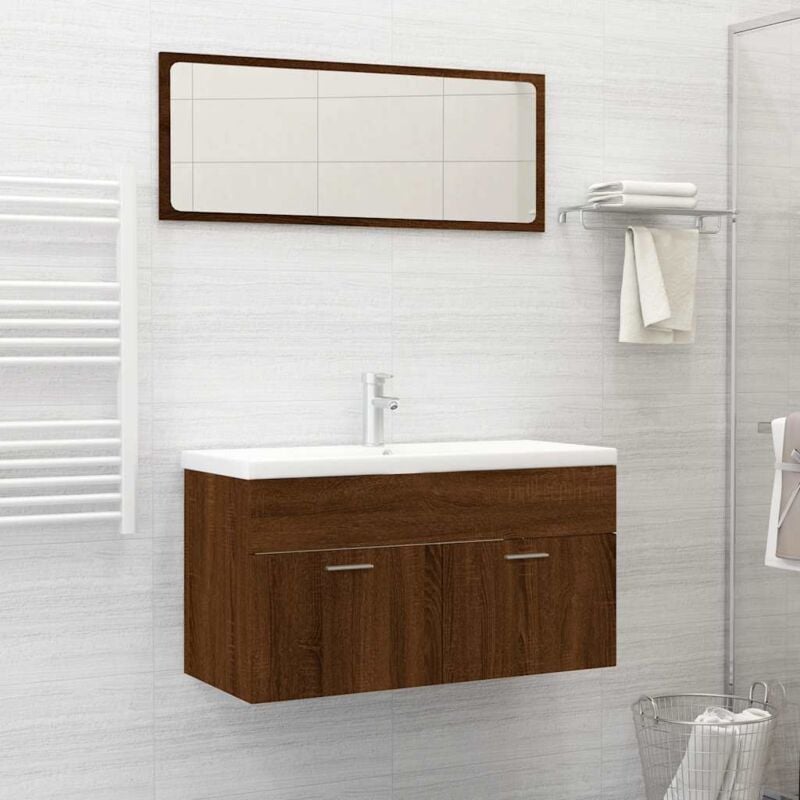 foto del prodotto set mobili da bagno 2 pz rovere marrone in legno multistrato vidaxl