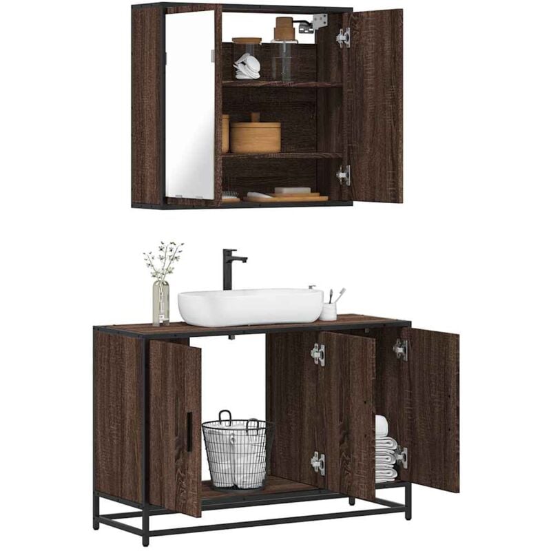 foto del prodotto set mobili da bagno 2 pz rovere marrone in legno multistrato vidaxl