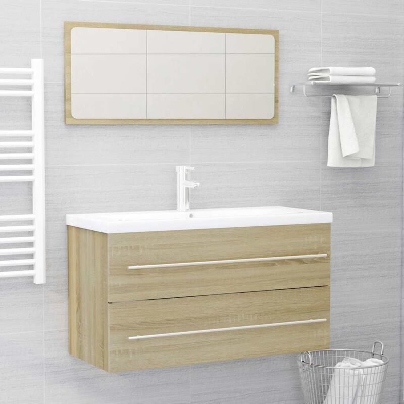 foto del prodotto set mobili da bagno 2 pz rovere sonoma in legno multistrato vidaxl