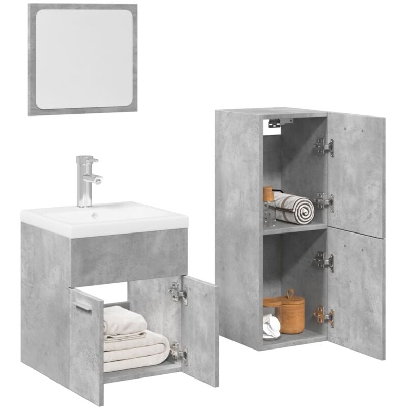 foto del prodotto set mobili da bagno 3 pz grigio cemento in legno multistrato