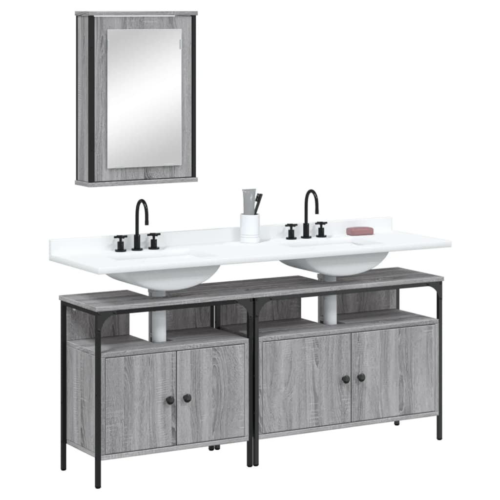 foto del prodotto set mobili da bagno 3 pz grigio sonoma in legno multistrato