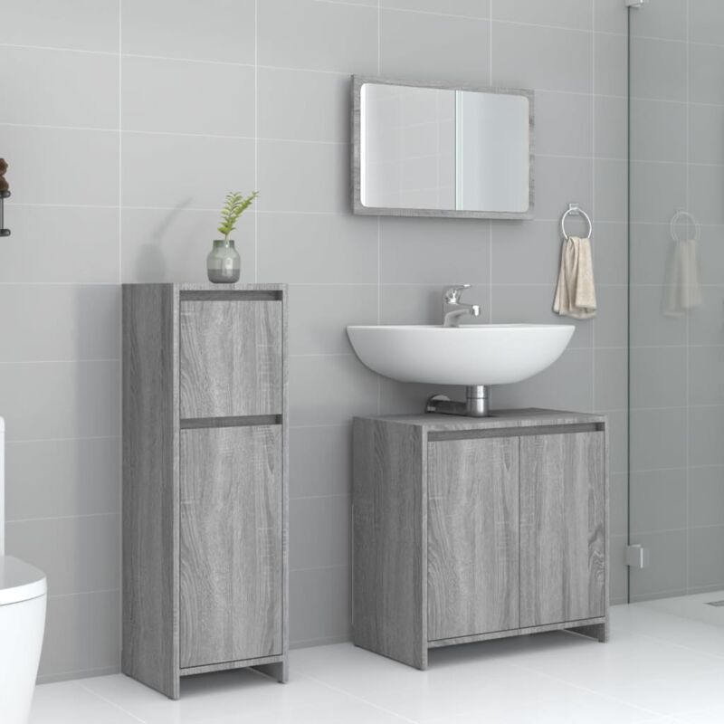 foto del prodotto set mobili da bagno 3 pz grigio sonoma in legno multistrato vidaxl