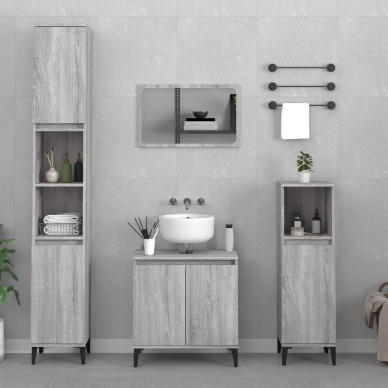 foto del prodotto set mobili da bagno 3 pz grigio sonoma in legno multistrato vidaxl
