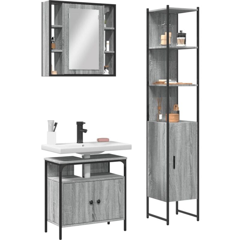 foto del prodotto set mobili da bagno 3 pz grigio sonoma in legno multistrato vidaxl