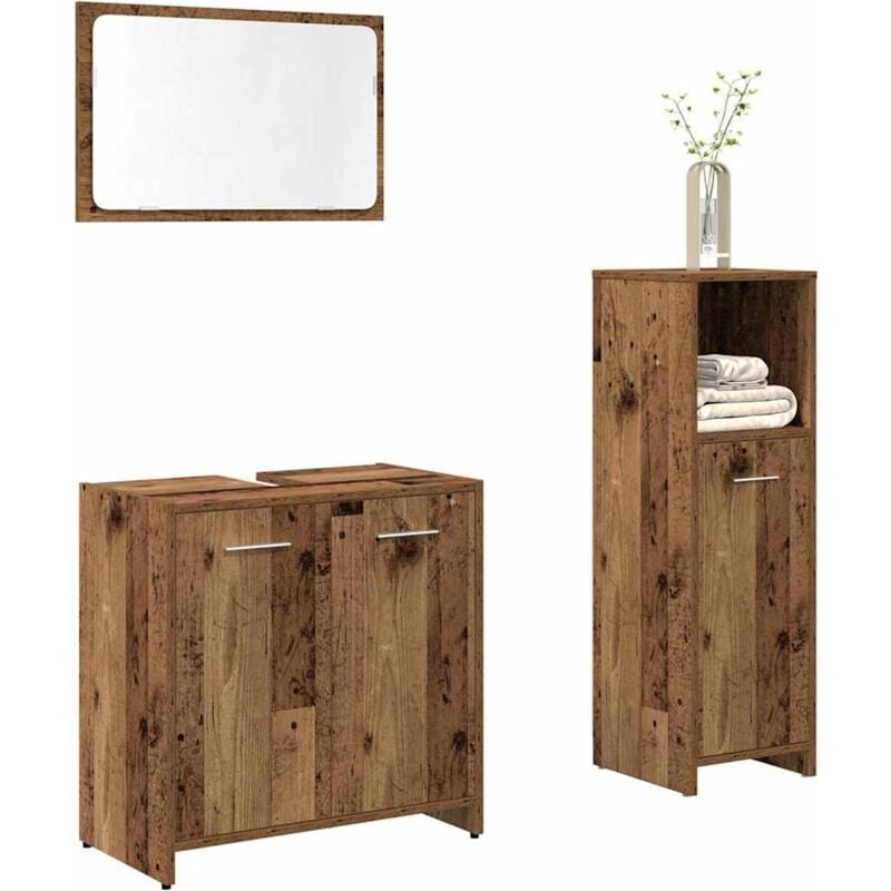 foto del prodotto set mobili da bagno 3 pz legno antico in legno multistrato vidaxl