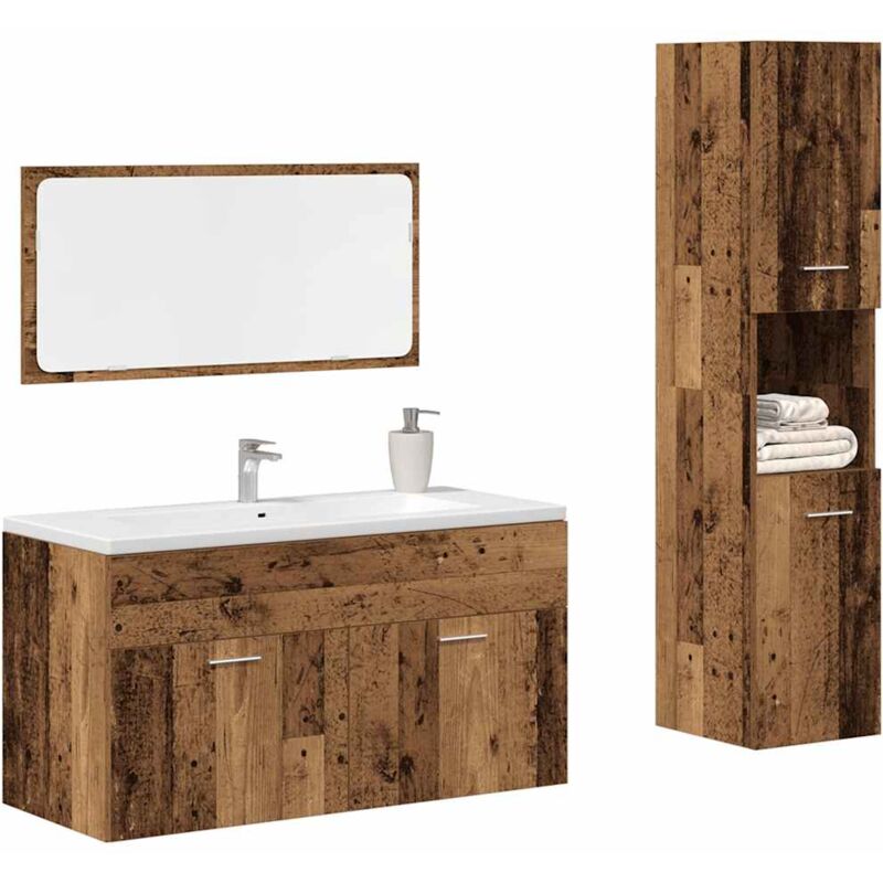 foto del prodotto set mobili da bagno 3 pz legno antico in legno multistrato vidaxl