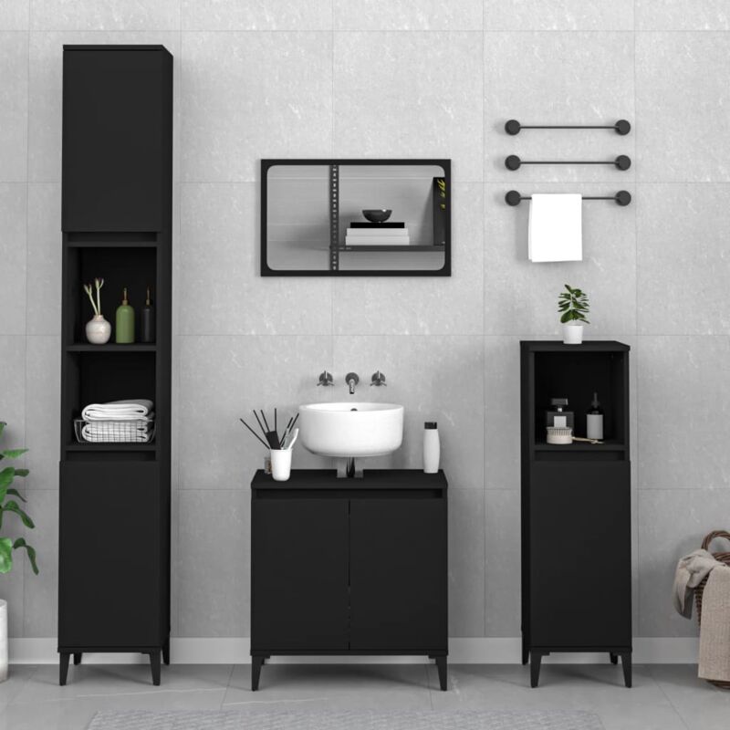 foto del prodotto set mobili da bagno 3 pz nero in legno multistrato vidaxl