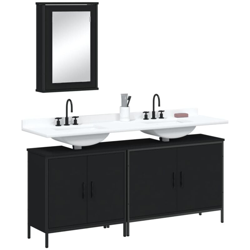 foto del prodotto set mobili da bagno 3 pz nero in legno multistrato vidaxl
