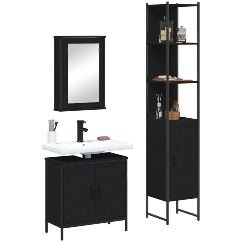 foto del prodotto set mobili da bagno 3 pz nero in legno multistrato vidaxl