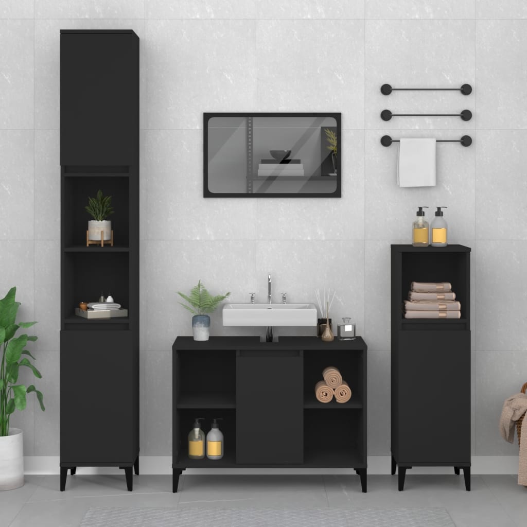 foto del prodotto set mobili da bagno 3 pz nero in legno multistratocod mxl 101386