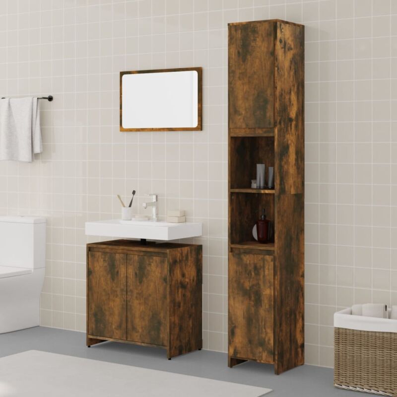 foto del prodotto set mobili da bagno 3 pz rovere fumo in legno multistrato vidaxl