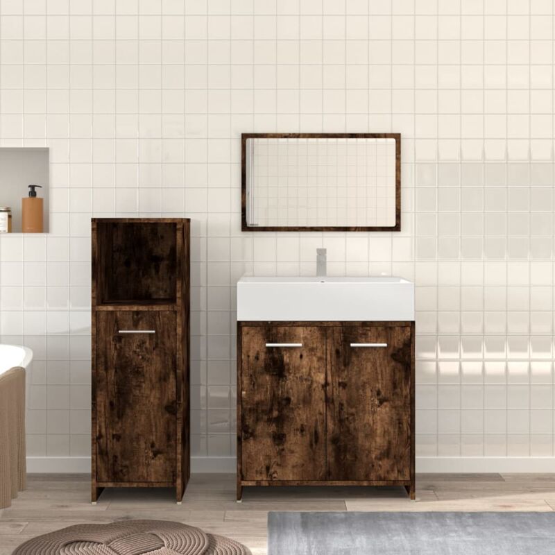 foto del prodotto set mobili da bagno 3 pz rovere fumo in legno multistrato vidaxl