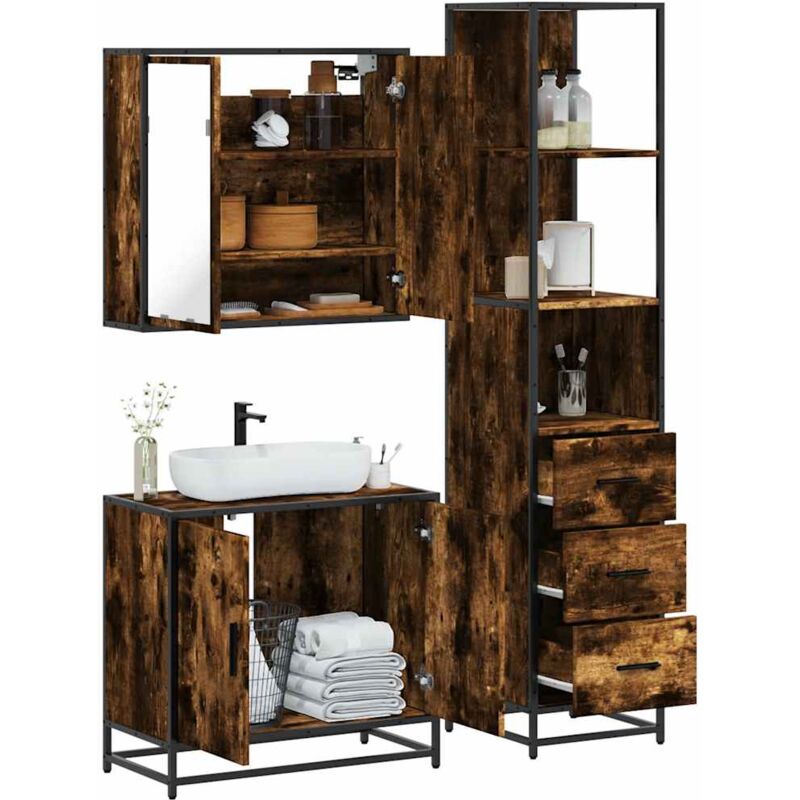 foto del prodotto set mobili da bagno 3 pz rovere fumo in legno multistrato vidaxl