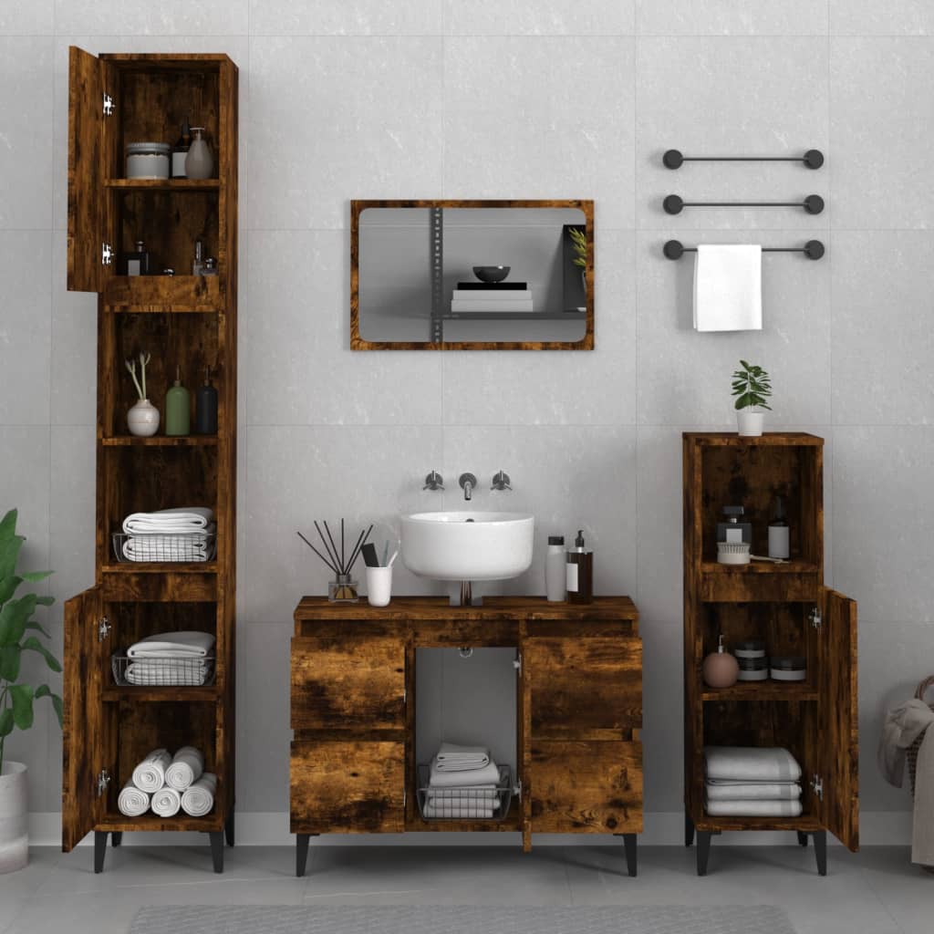 foto del prodotto set mobili da bagno 3 pz rovere fumo in legno multistratocod mxl 125334