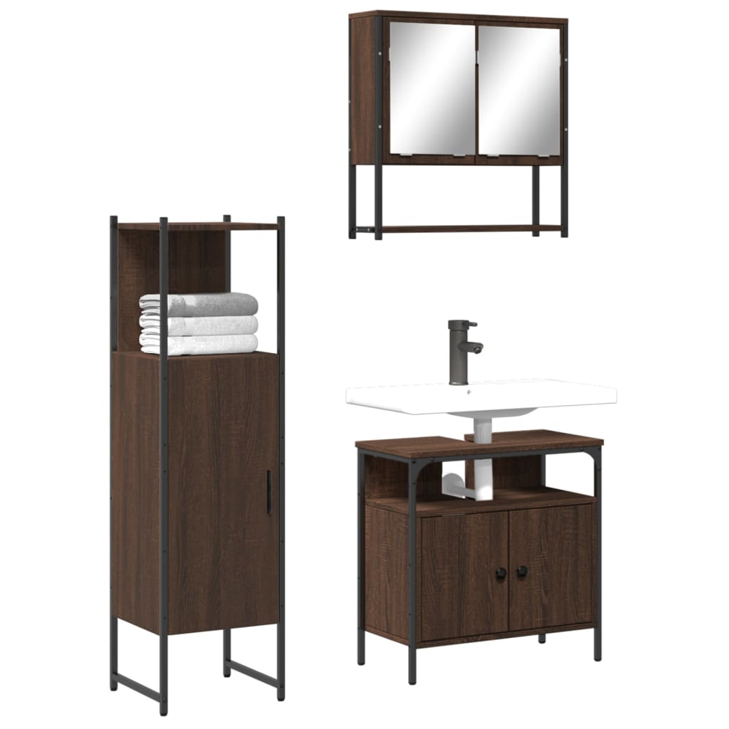 foto del prodotto set mobili da bagno 3 pz rovere marrone in legno multistrato