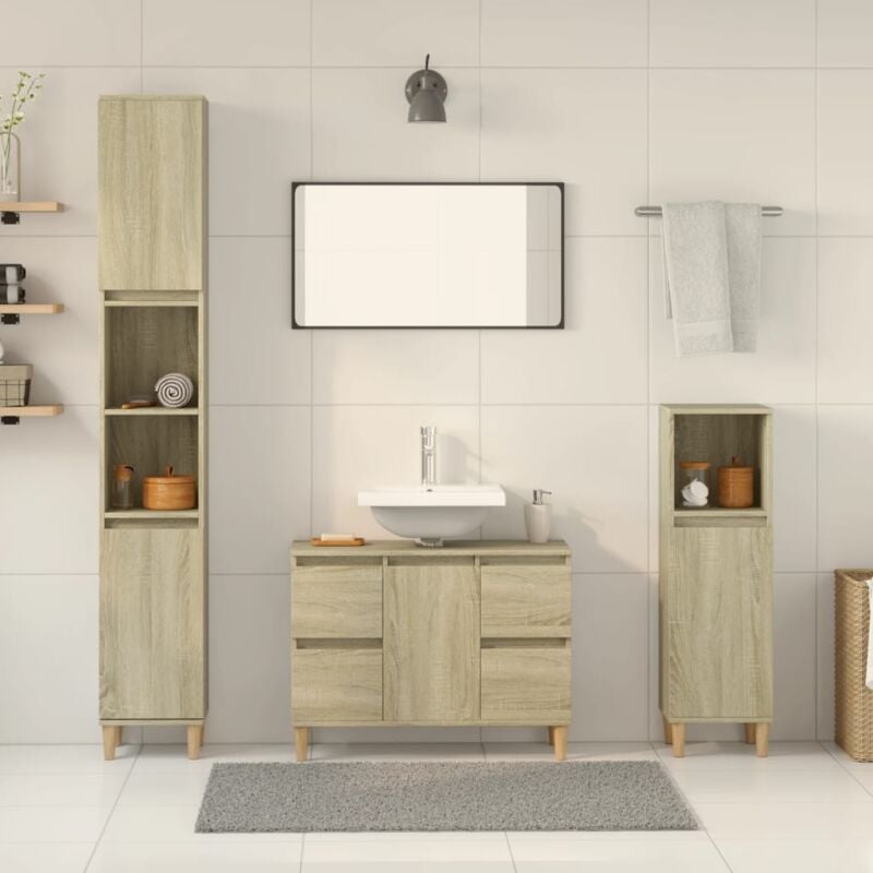 foto del prodotto set mobili da bagno 3 pz rovere sonoma in legno multistrato vidaxl