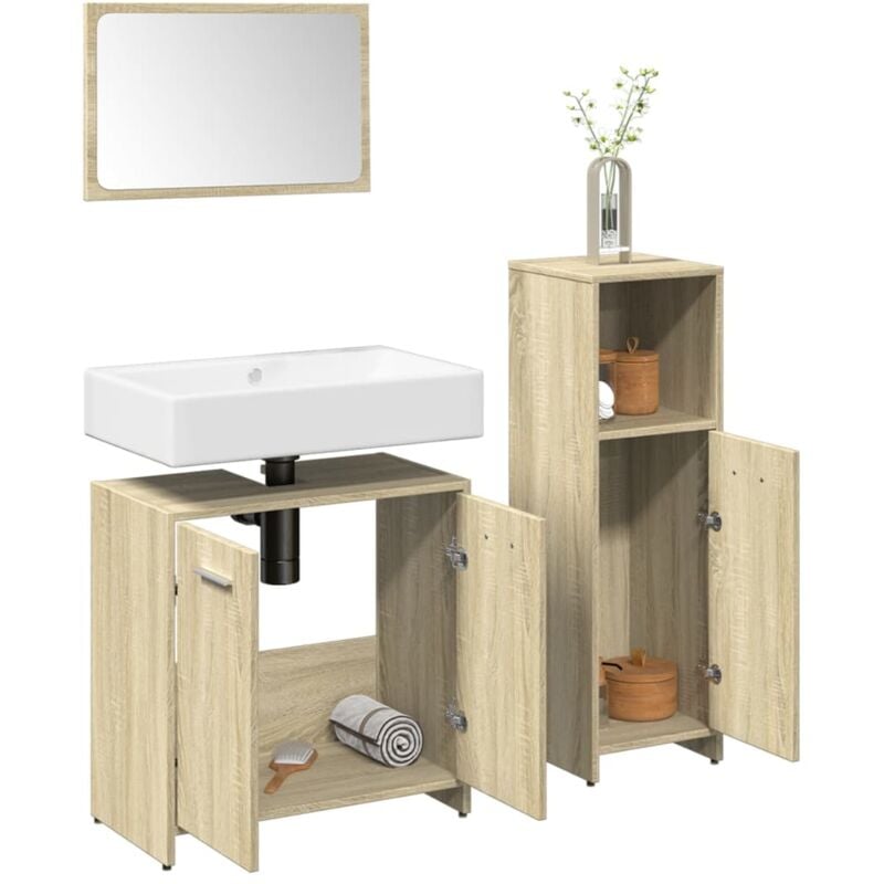 foto del prodotto set mobili da bagno 3 pz rovere sonoma in legno multistrato vidaxl