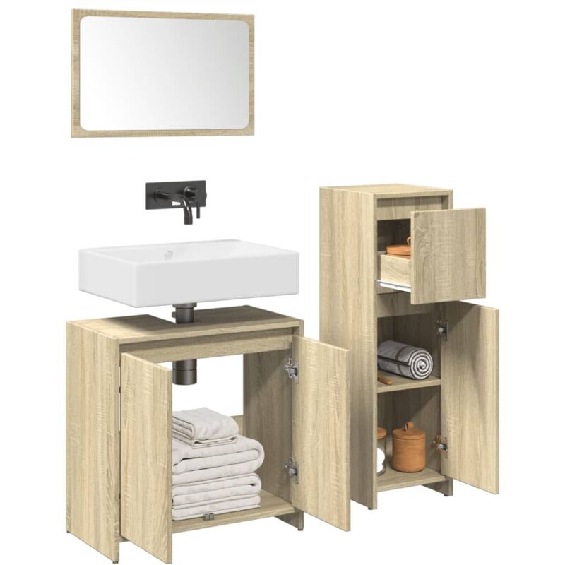 foto del prodotto set mobili da bagno 3 pz rovere sonoma in legno multistrato vidaxl