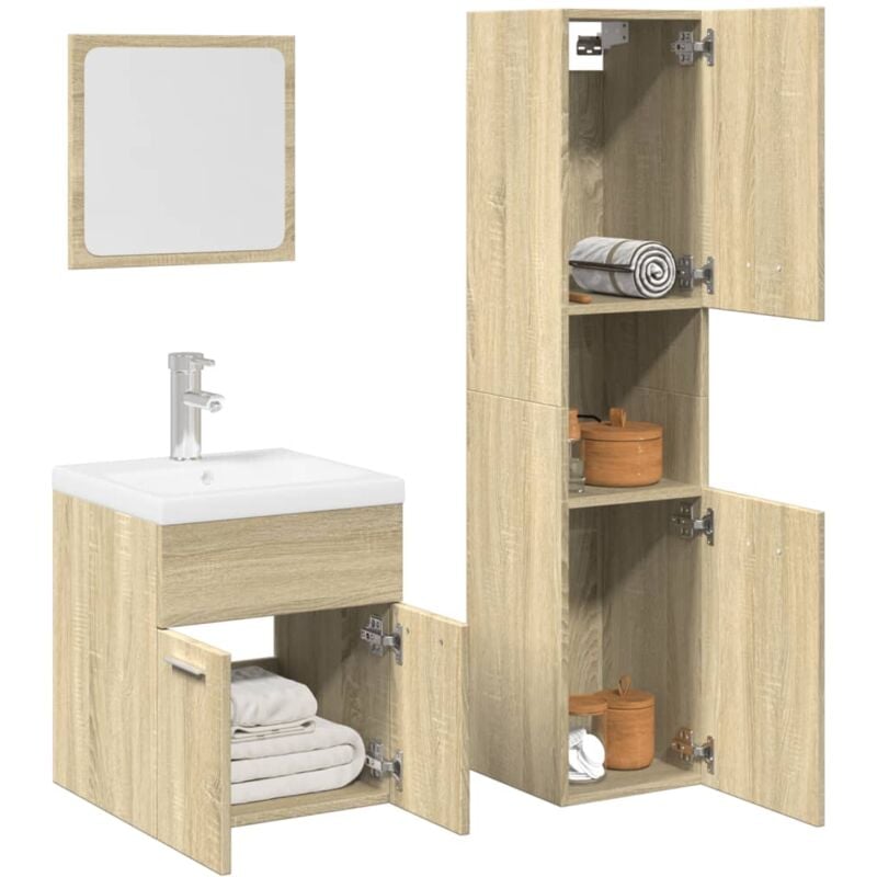 foto del prodotto set mobili da bagno 3 pz rovere sonoma in legno multistrato vidaxl
