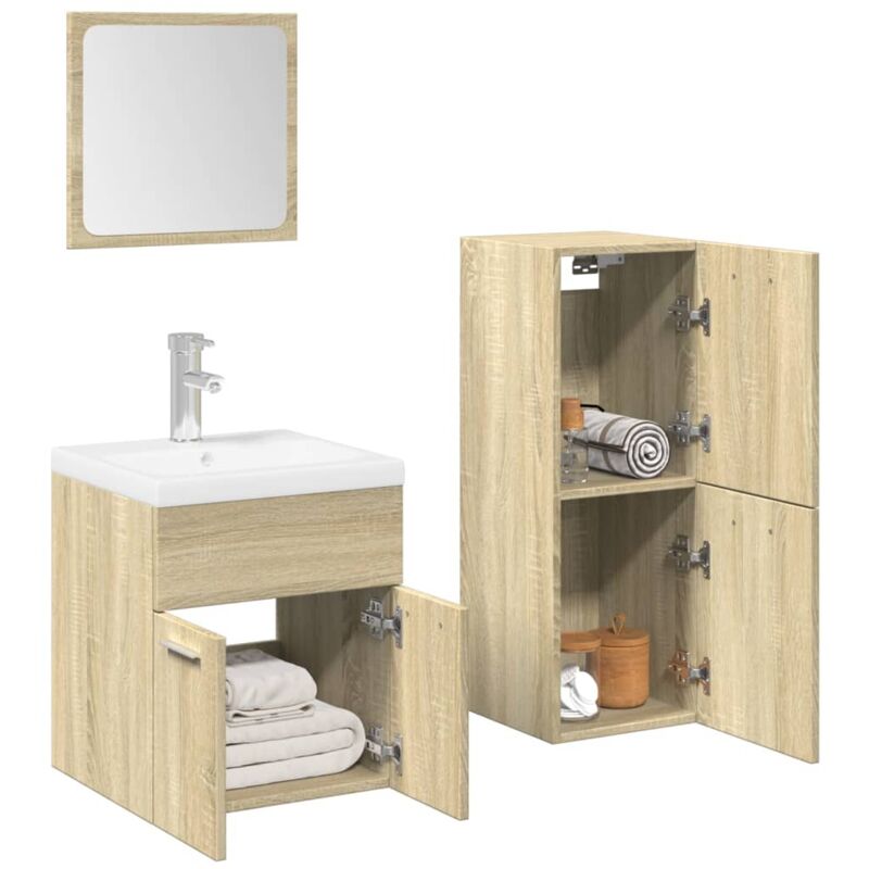 foto del prodotto set mobili da bagno 3 pz rovere sonoma in legno multistrato vidaxl