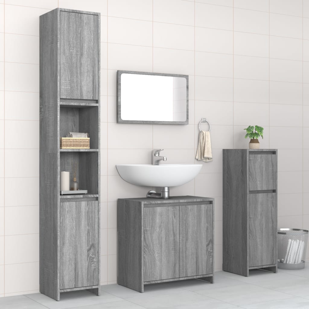 foto del prodotto set mobili da bagno 4 pz grigio sonoma in legno multistrato
