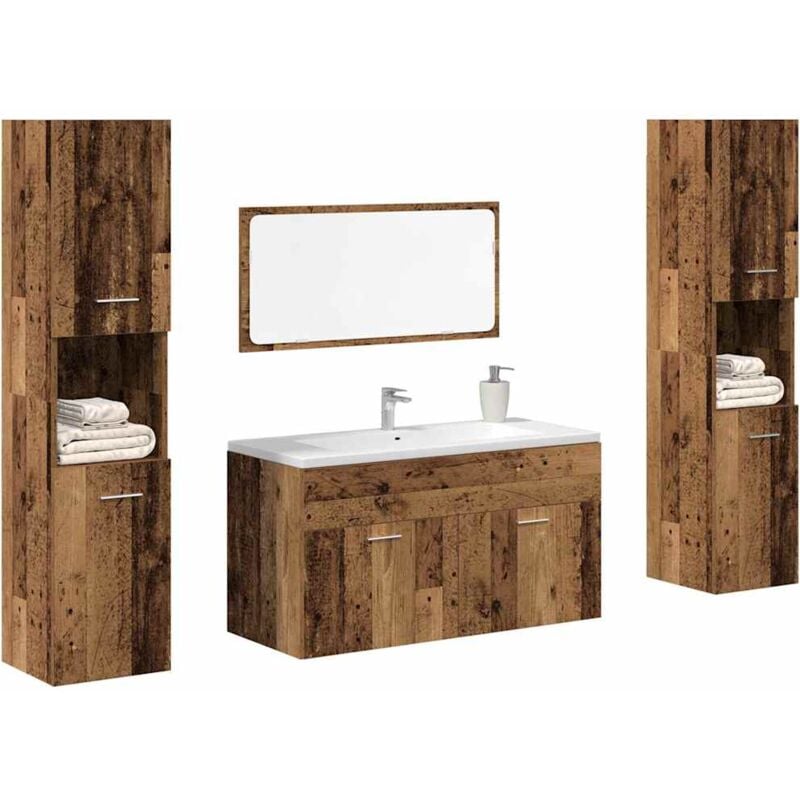foto del prodotto set mobili da bagno 4 pz legno antico in legno multistrato vidaxl