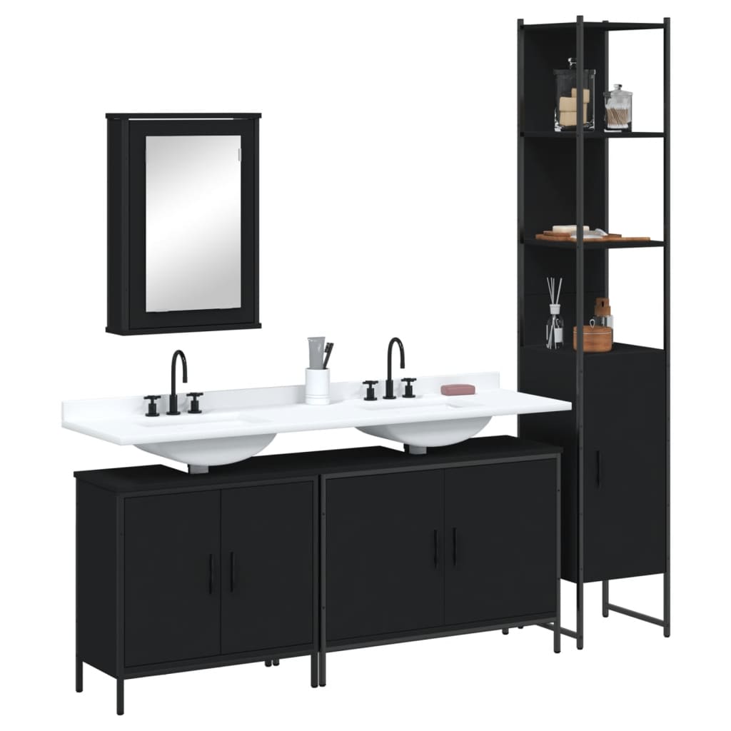 foto del prodotto set mobili da bagno 4 pz nero in legno multistrato