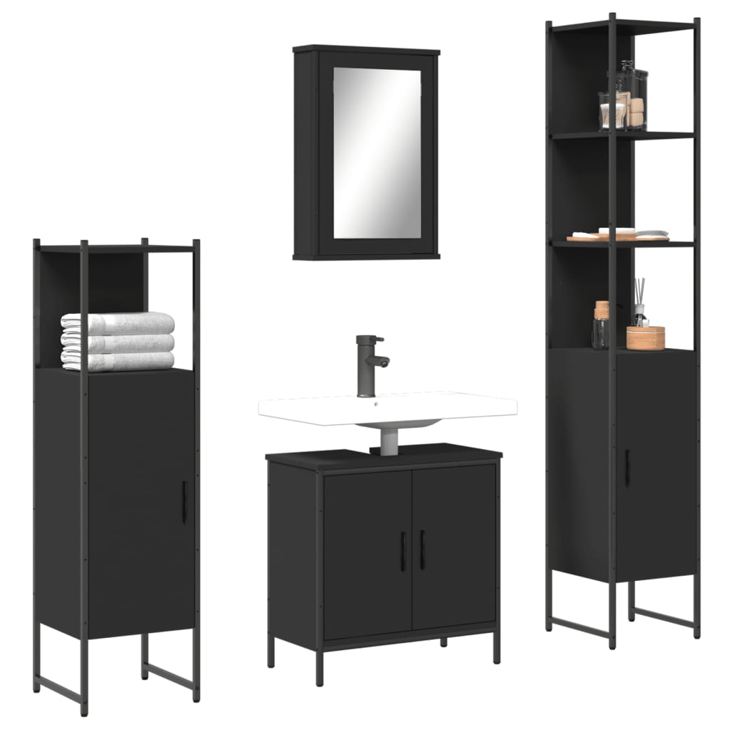 foto del prodotto set mobili da bagno 4 pz nero in legno multistrato
