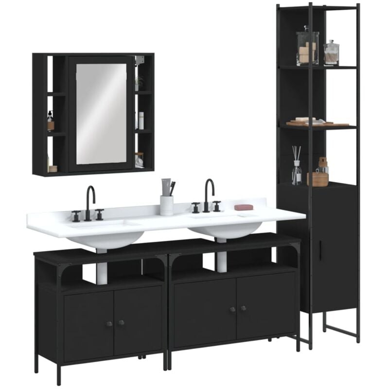 foto del prodotto set mobili da bagno 4 pz nero in legno multistrato vidaxl