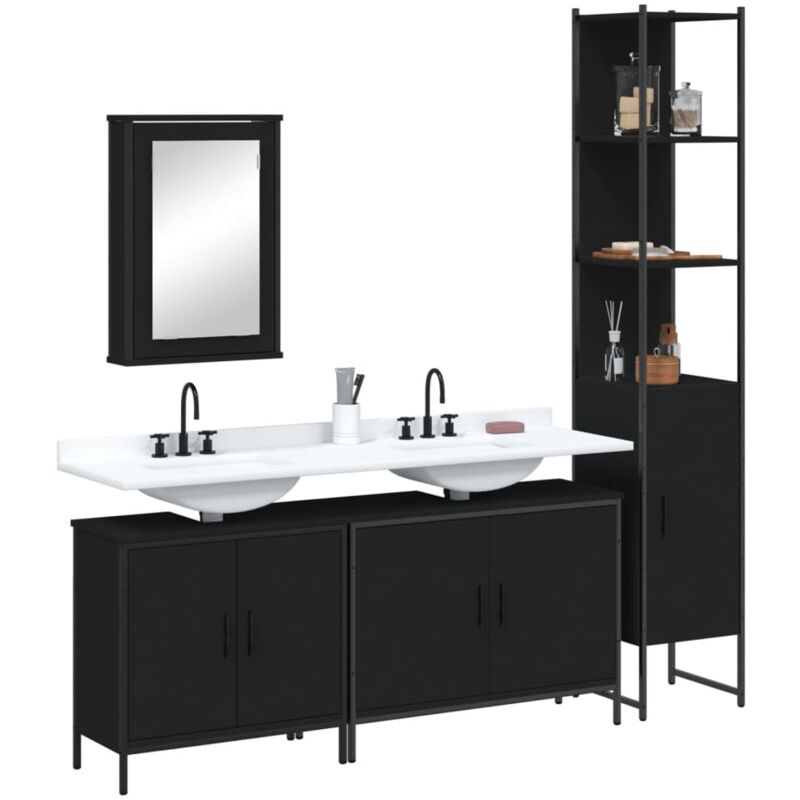 foto del prodotto set mobili da bagno 4 pz nero in legno multistrato vidaxl