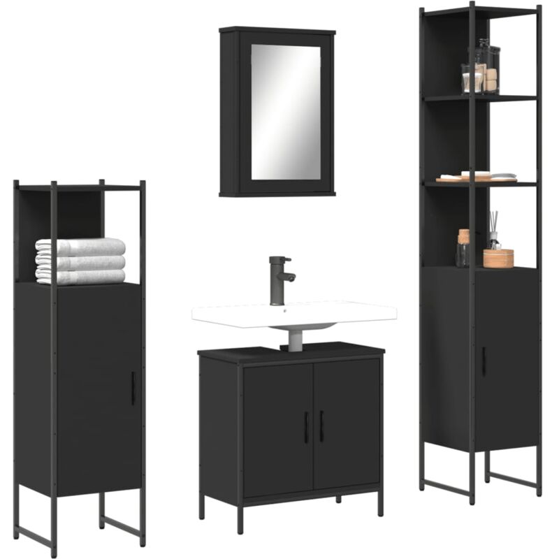 foto del prodotto set mobili da bagno 4 pz nero in legno multistrato vidaxl