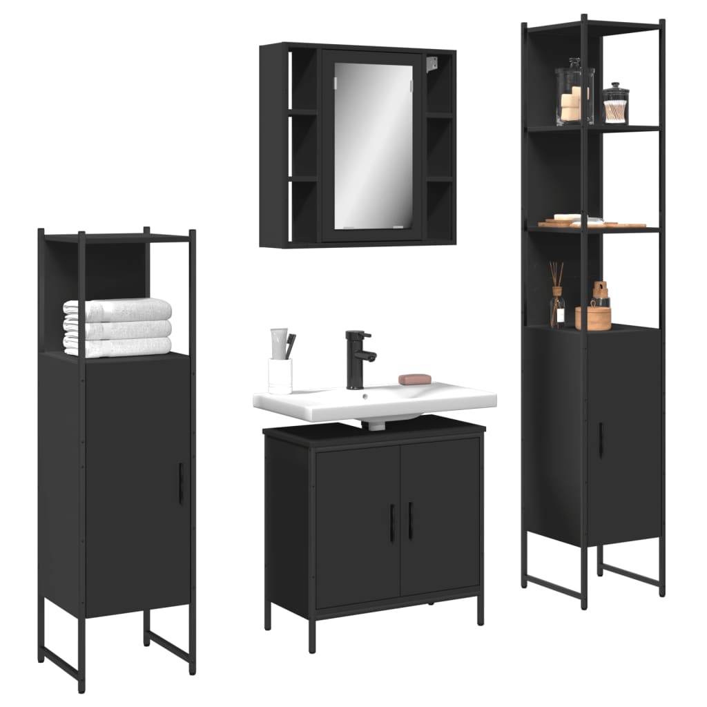 foto del prodotto set mobili da bagno 4 pz nero in legno multistratocod mxl 115348