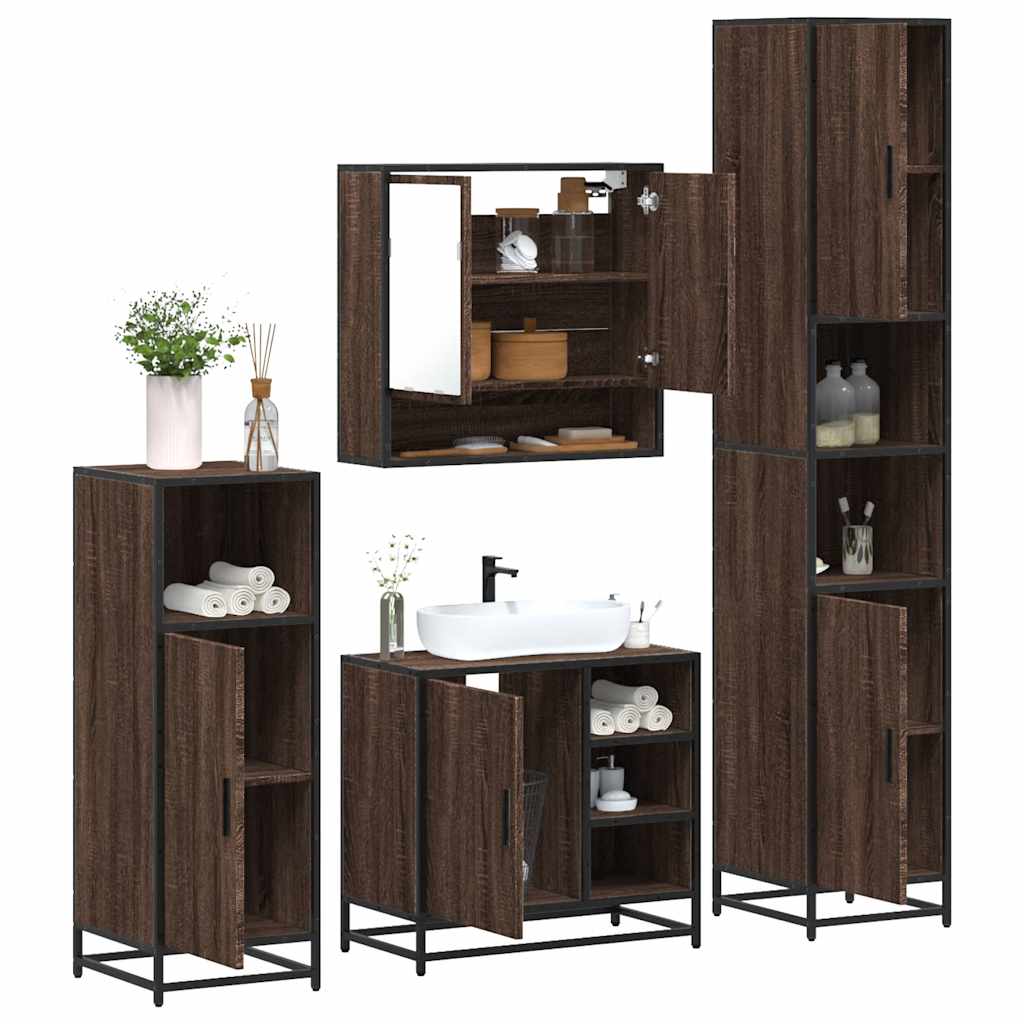 foto del prodotto set mobili da bagno 4 pz rovere marrone in legno multistrato