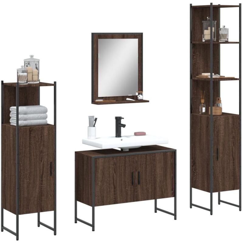 foto del prodotto set mobili da bagno 4 pz rovere marrone in legno multistrato vidaxl