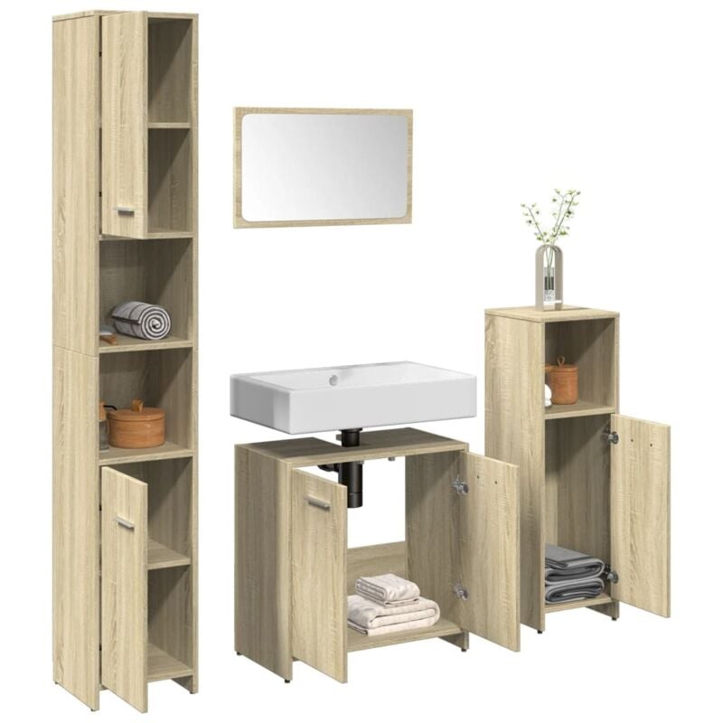 foto del prodotto set mobili da bagno 4 pz rovere sonoma in legno multistrato - vidaxl