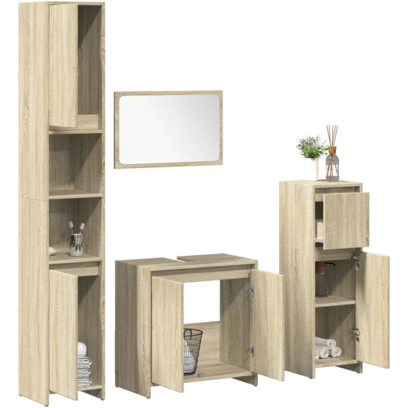 foto del prodotto set mobili da bagno 4 pz rovere sonoma in legno multistrato vidaxl