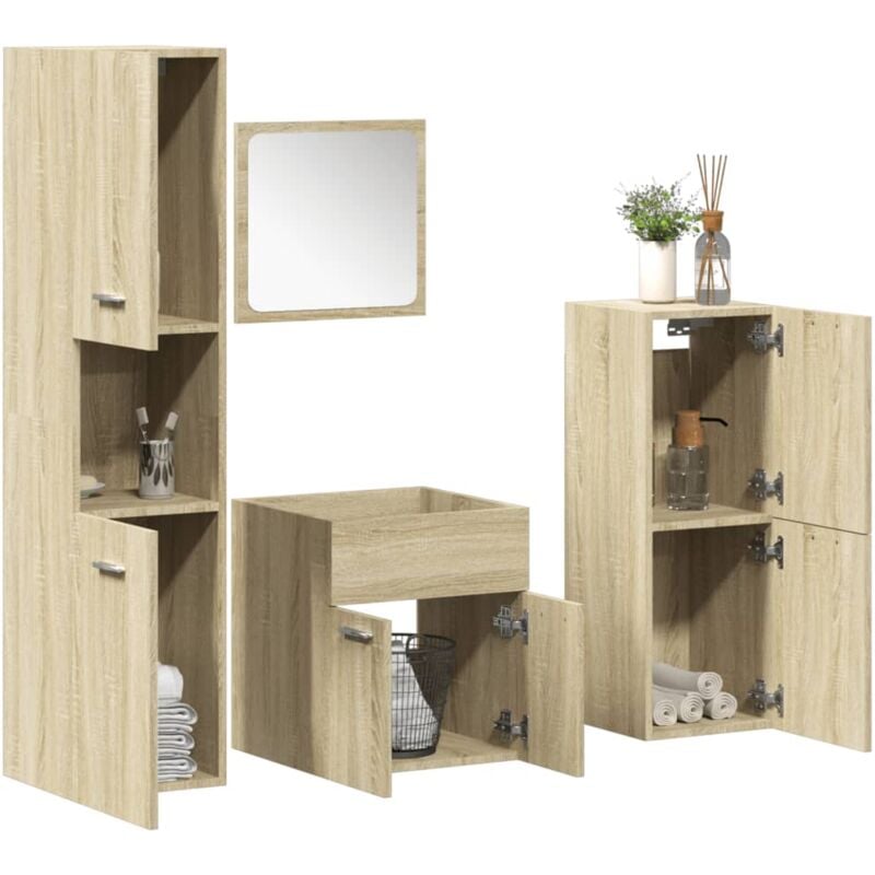 foto del prodotto set mobili da bagno 4 pz rovere sonoma in legno multistrato - vidaxl